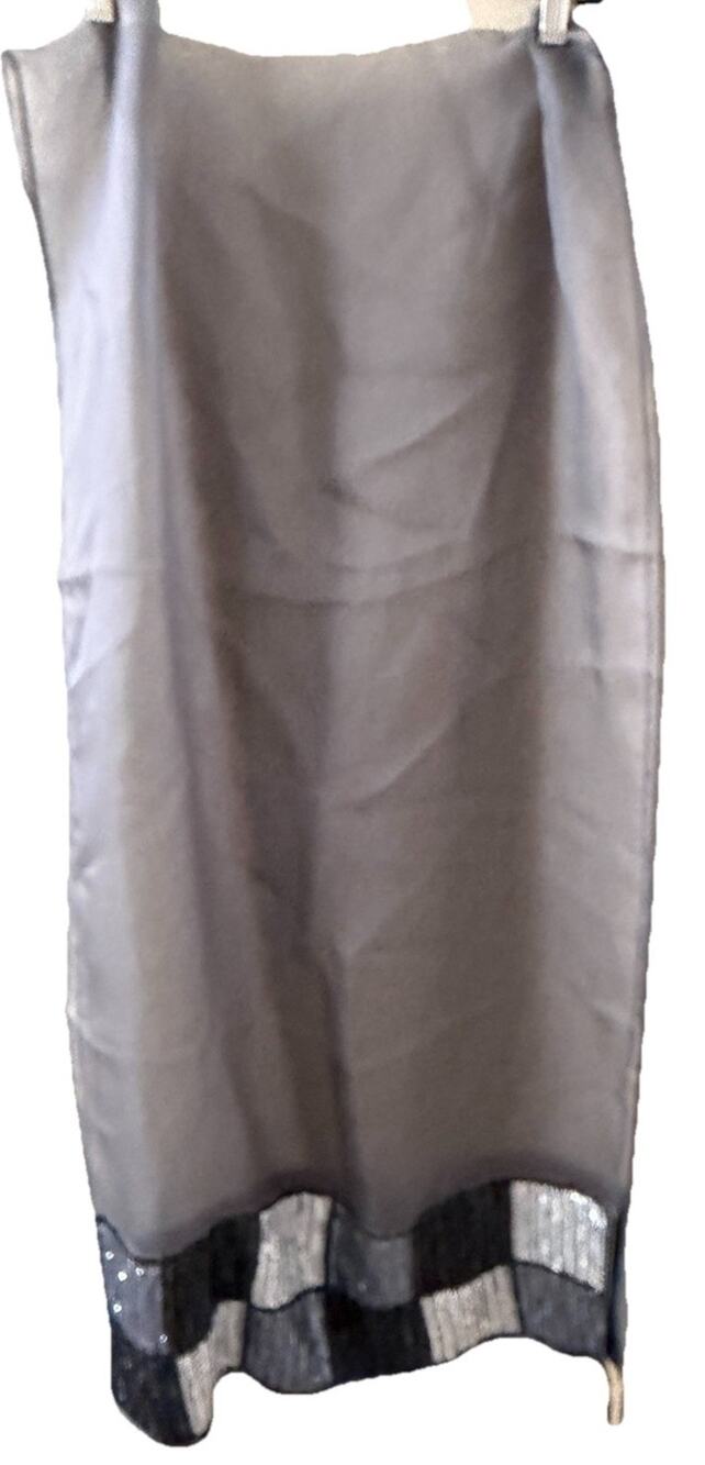 “Silk Sequin Sheer Evening Wrap / Shawl – 88” Long Gray/black
